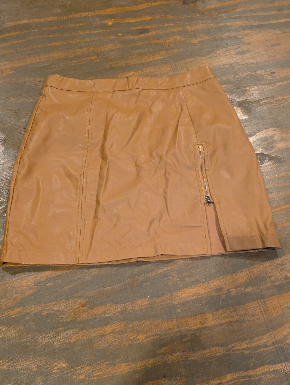entro Tan Faux Leather Mini Skirt with Side Zip Detail